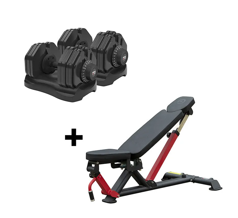 5kg - 40kg Quick Select Adjustable Dumbbell Set   Phase 3 FID Dumbbell Bench Package