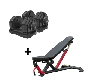 5kg - 40kg Quick Select Adjustable Dumbbell Set   Phase 3 FID Dumbbell Bench Package