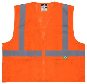 MCR Safety Recycled Mesh Vest,Orange,Class 2,Zip X4