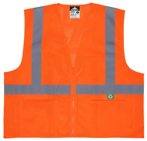 MCR Safety Recycled Mesh Vest,Orange,Class 2,Zip X4