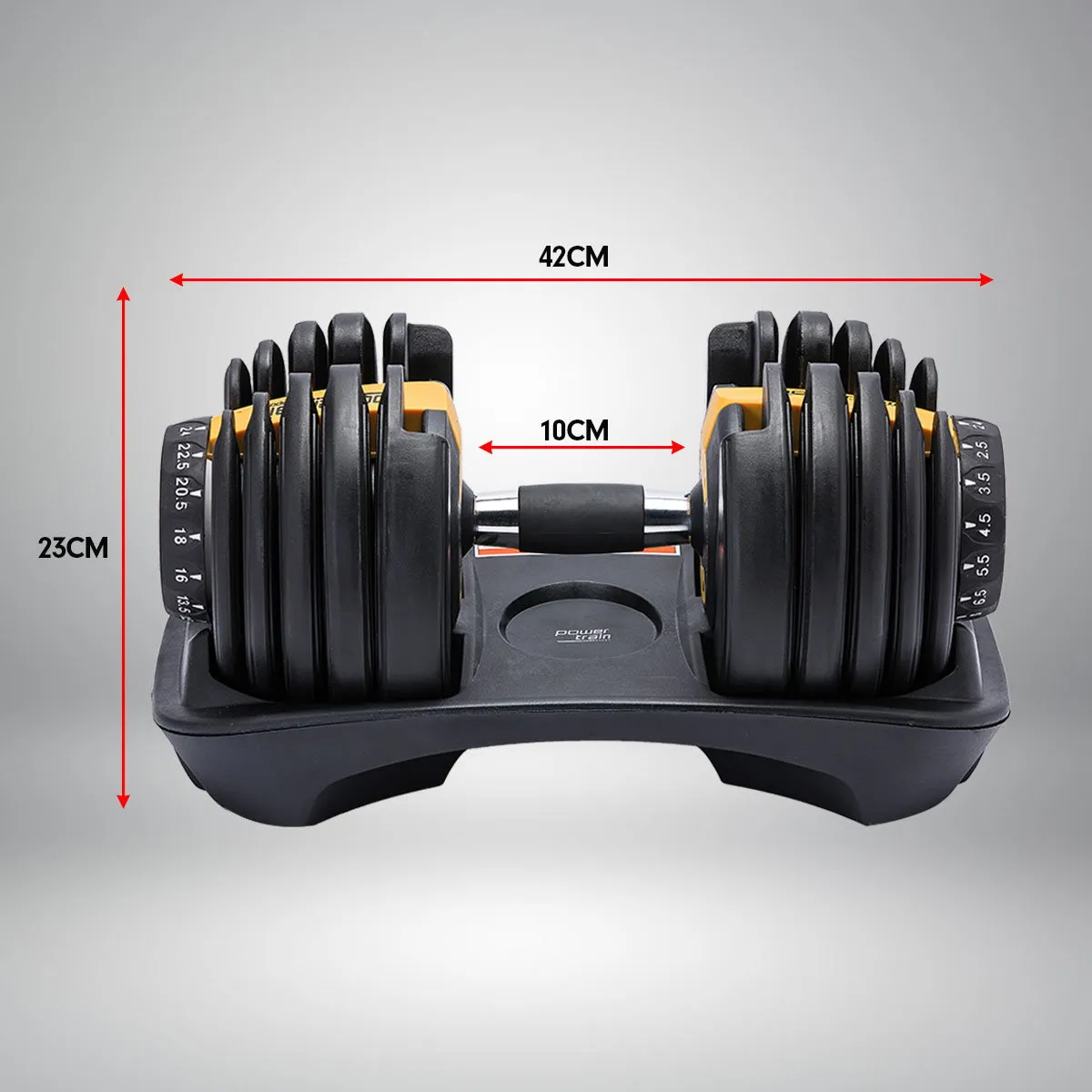 Powertrain Adjustable Dumbbell Set  2x 24kg 48kg With Stand - Gold