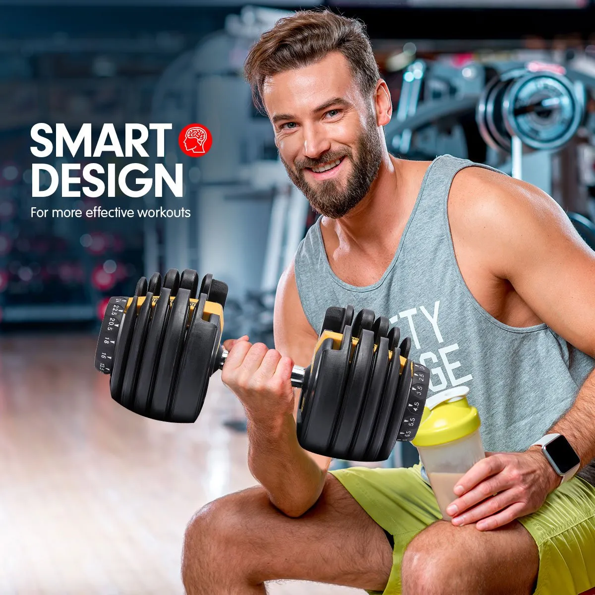 Powertrain Adjustable Dumbbell Set  2x 24kg 48kg With Stand - Gold