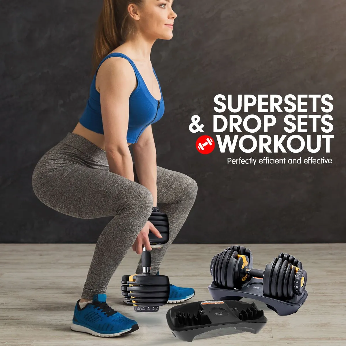Powertrain Adjustable Dumbbell Set  2x 24kg 48kg With Stand - Gold