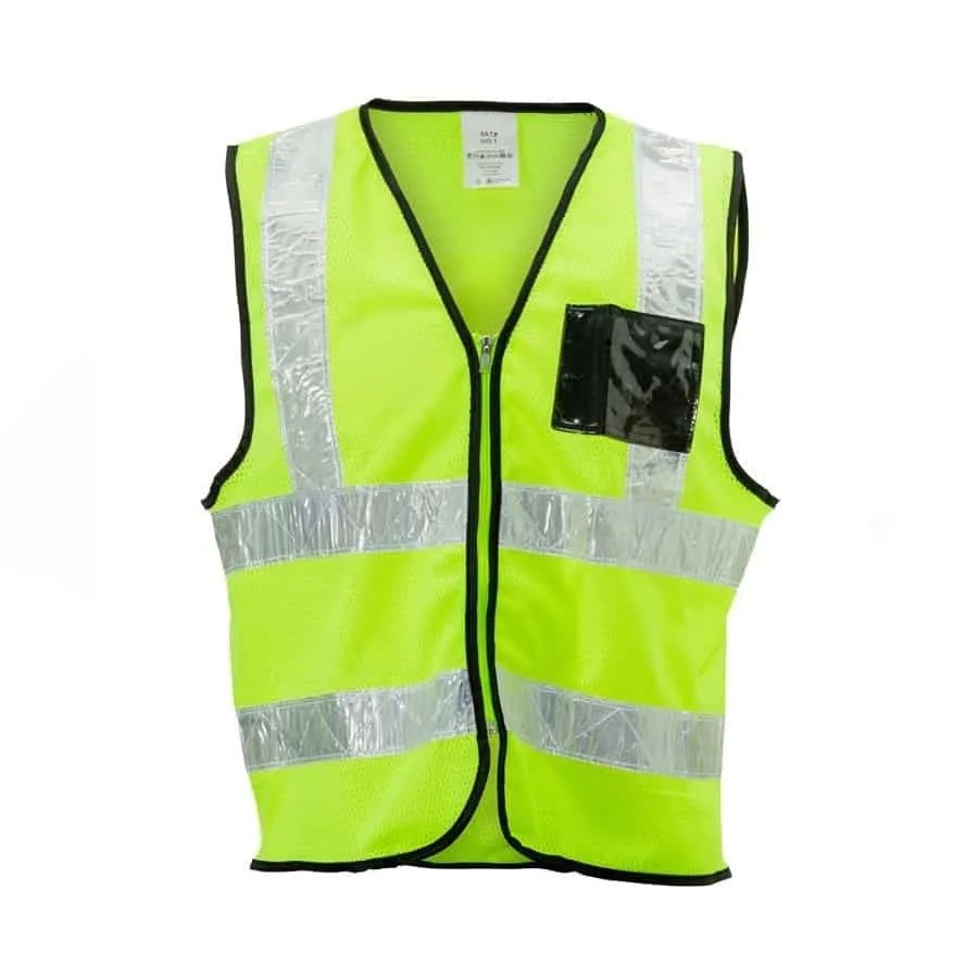 Reflective white PVC tape mesh waistcoat vests   zip   I.D pouch